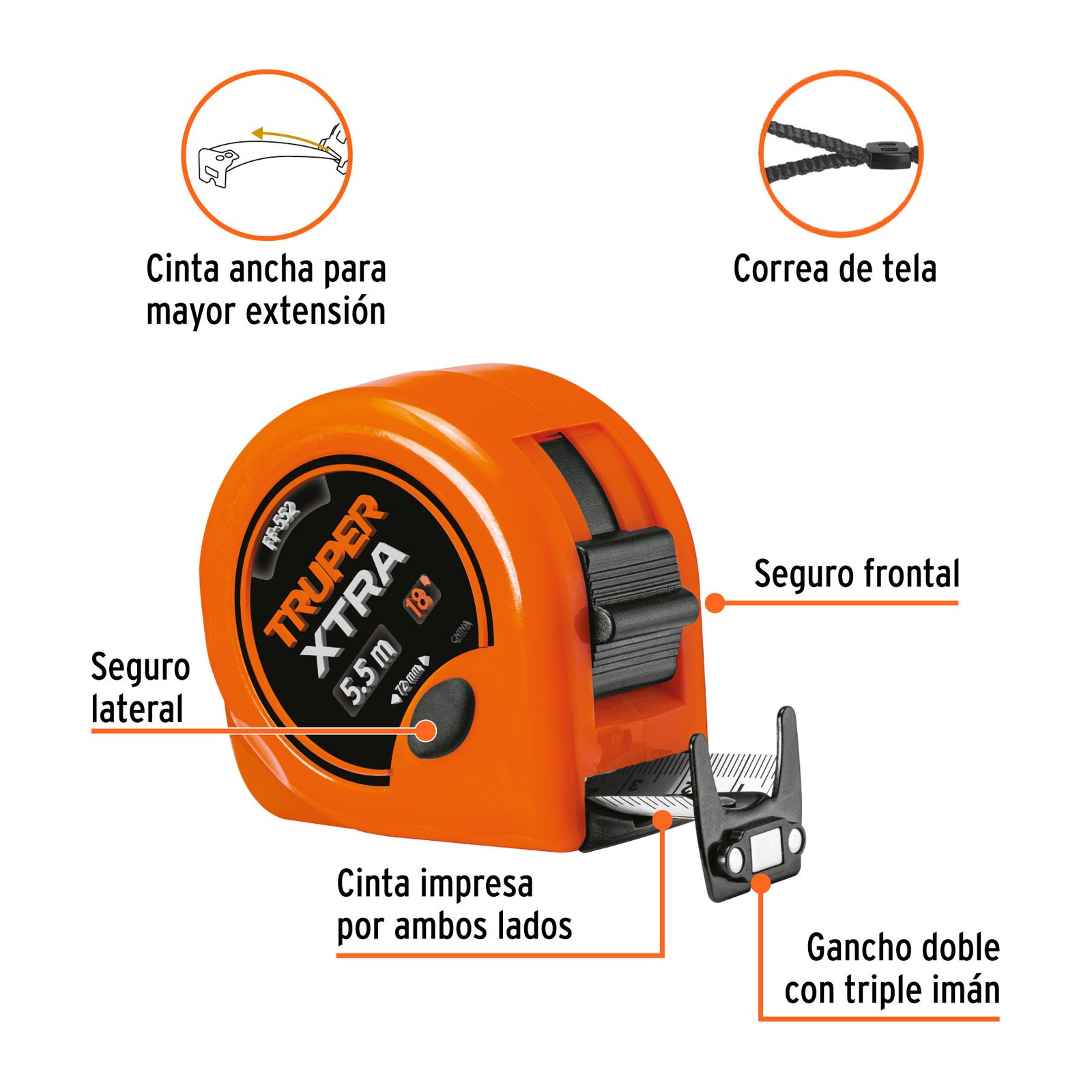 Flexómetro XTRA 5.5 m cinta extra ancha 28 mm, Truper - Image 4