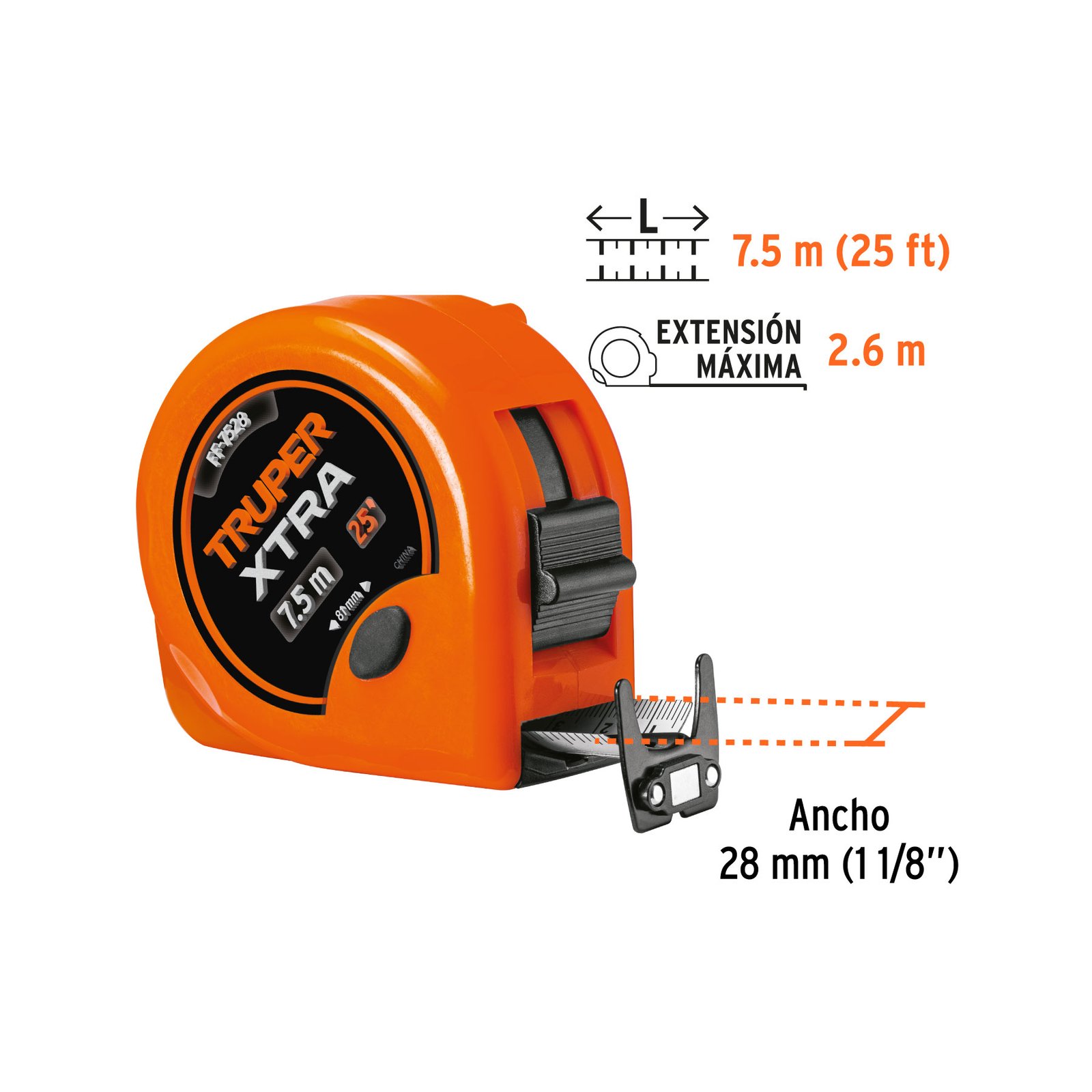 Flexómetro XTRA 7.5 m cinta extra ancha 28 mm, Truper - Image 5
