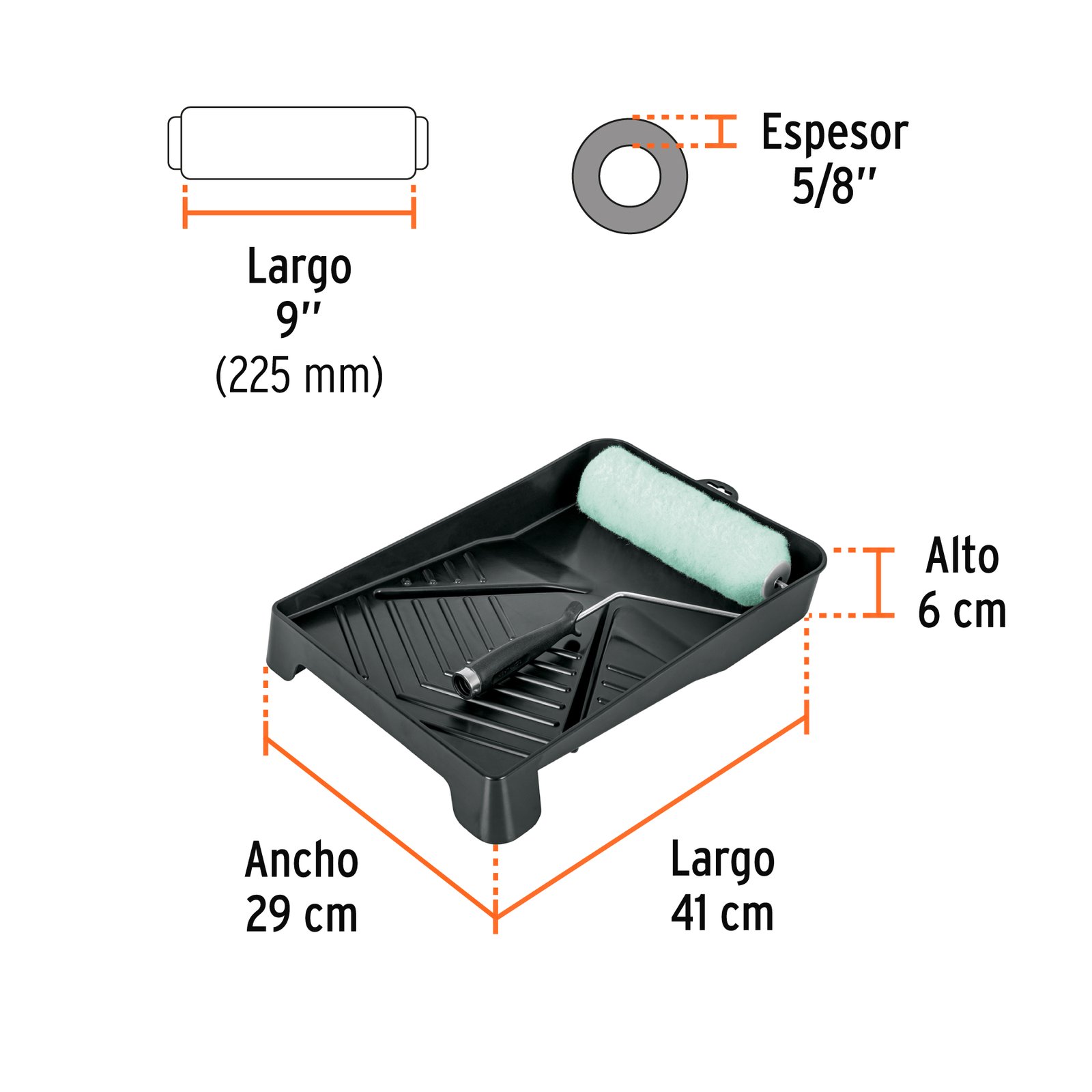 Kit de rodillo para pintar, 9" (maneral, charola y felpa) - Image 4