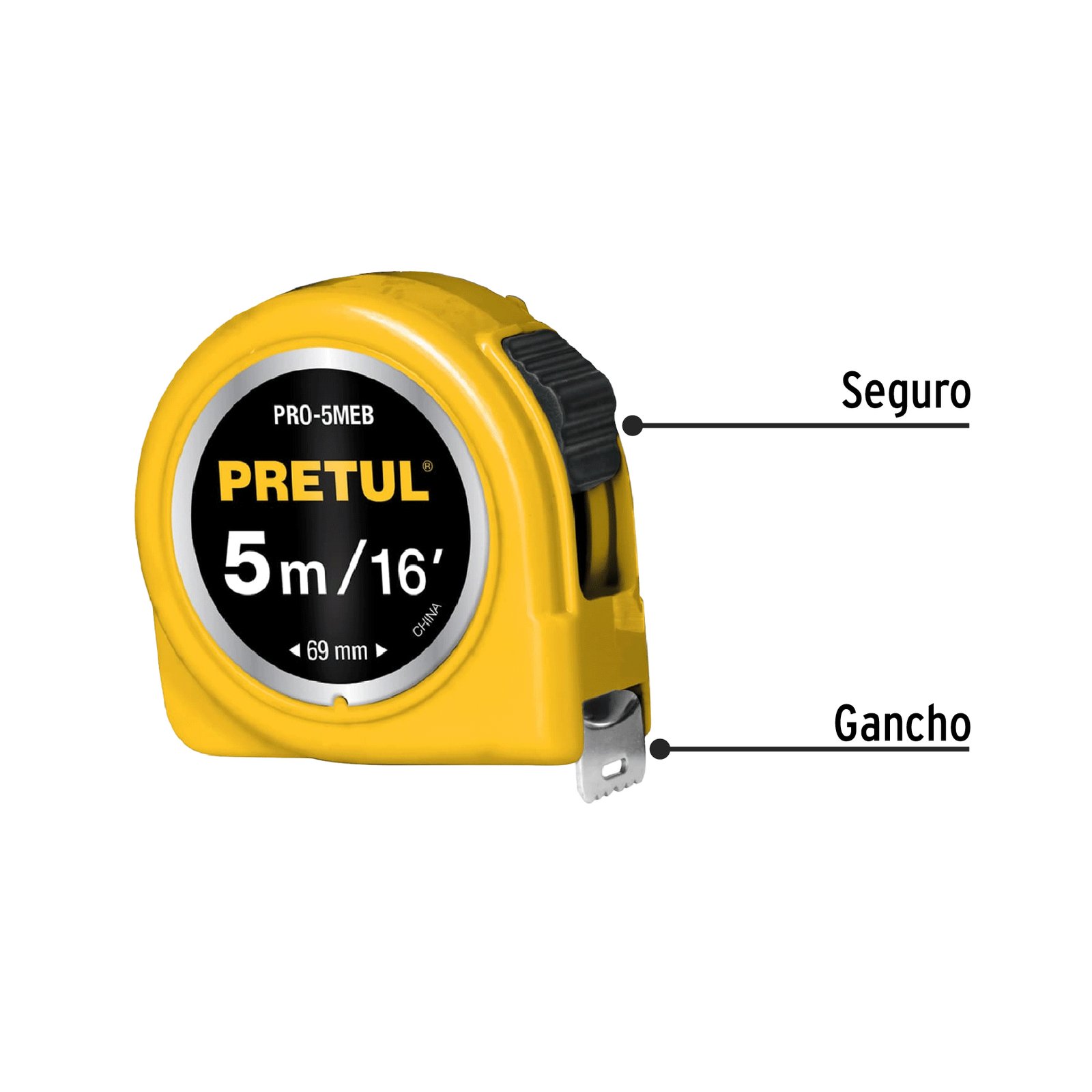 Flexómetro amarillo 5 m cinta 19 mm, en tarjeta, PRETUL - Image 4