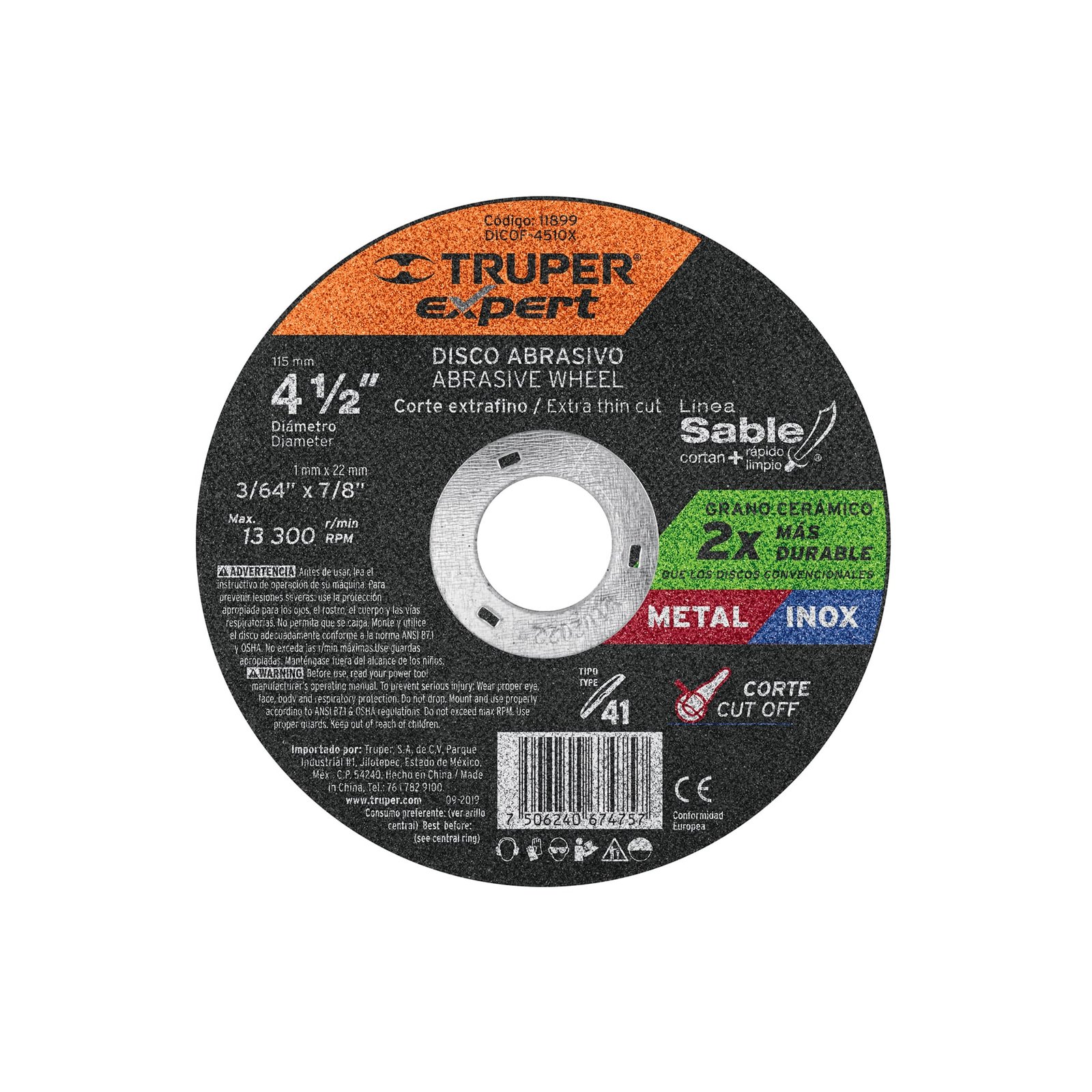 Disco Tipo 41 de 4-1/2" x 1 mm corte fino de metal, Expert