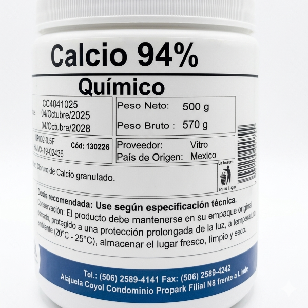 Calcio 94% Químico - Cloruro de Calcio Granulado 500g